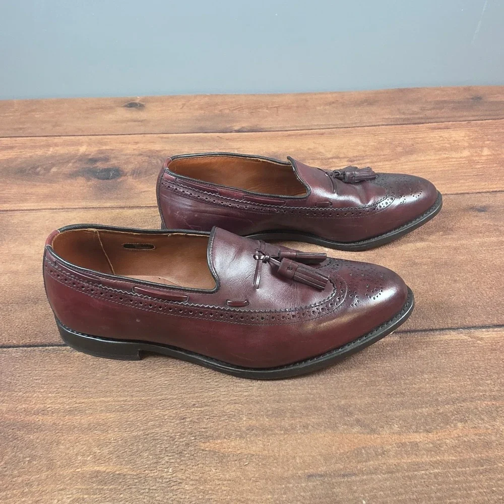 Allen Edmonds Manchester Loafers Men 12 Burgundy Good Wingtip Tassel Dress Shoes